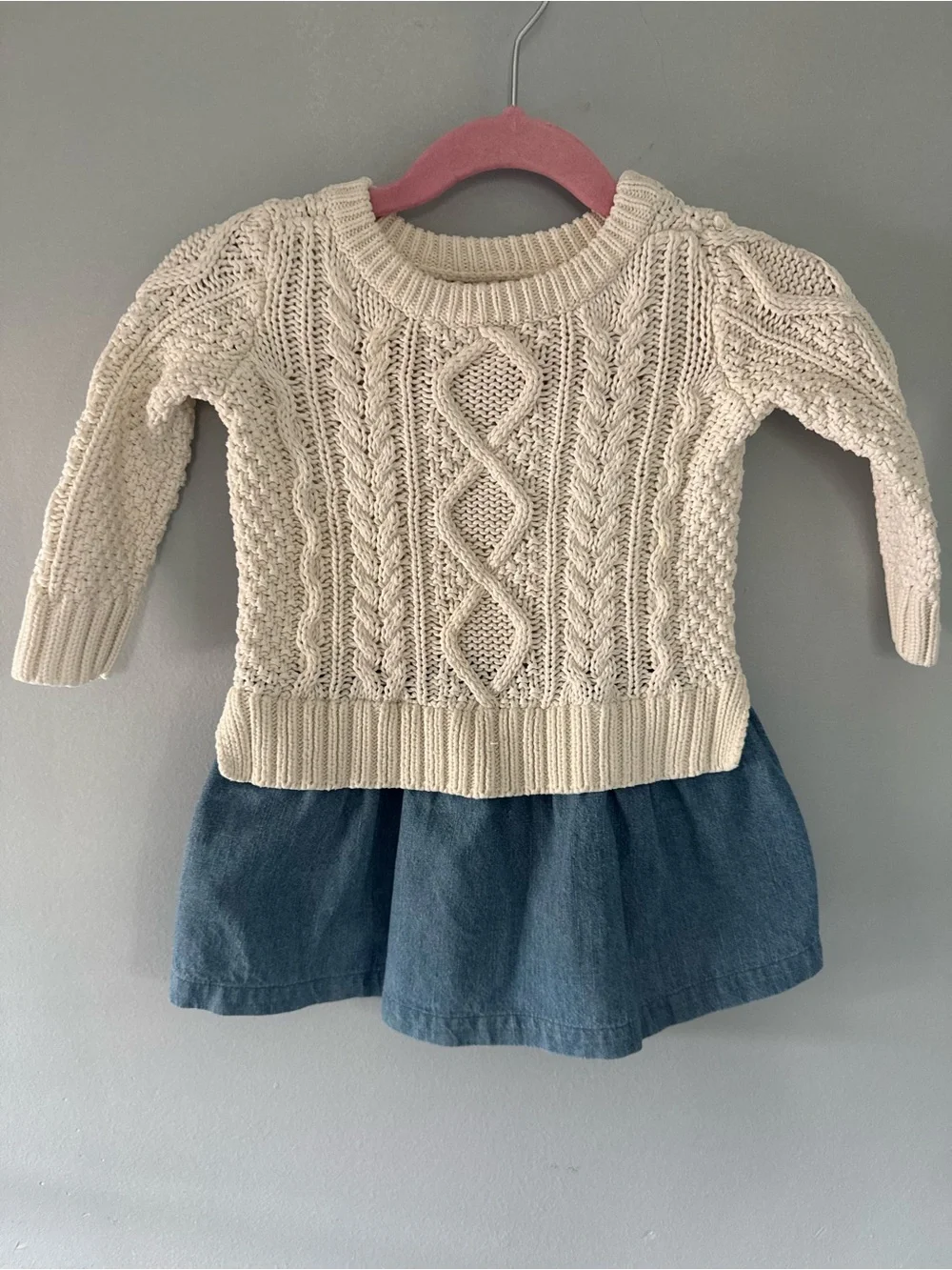 Baby GAP Cream Cable Knit Sweater Top with Blue Skirt